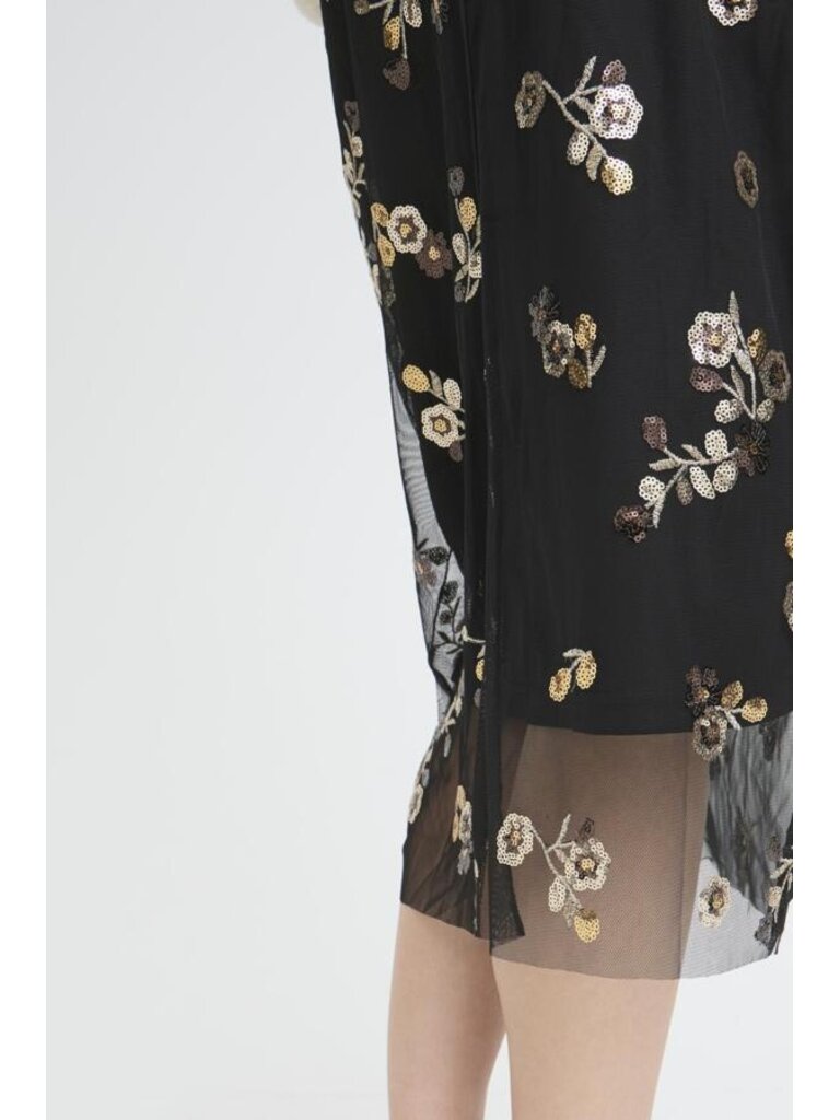 B. Young Gold Sequin Floral Skirt