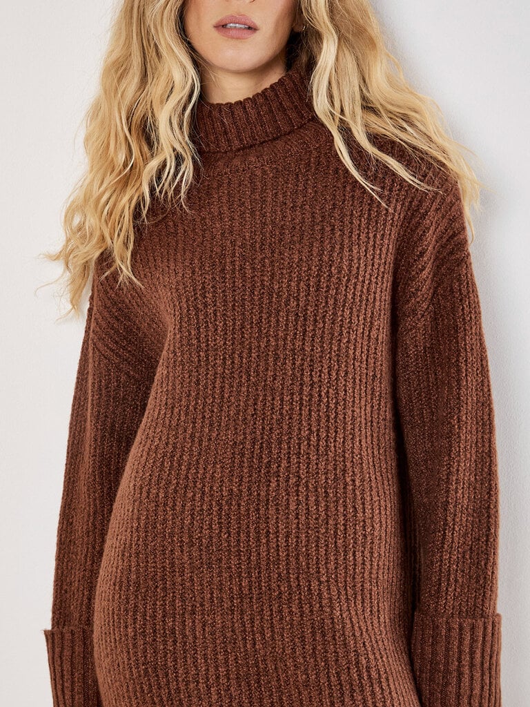 Apricot Boucle Brown Knit Dress