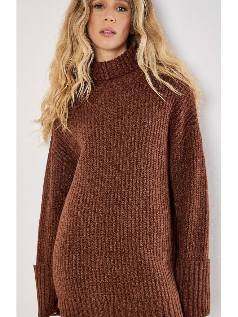 Apricot Boucle Brown Knit Dress