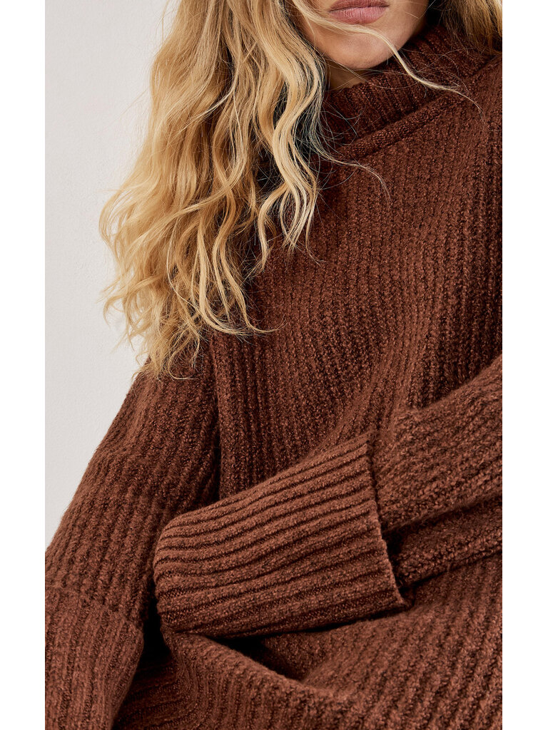 Apricot Boucle Brown Knit Dress