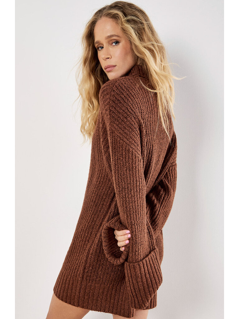 Apricot Boucle Brown Knit Dress