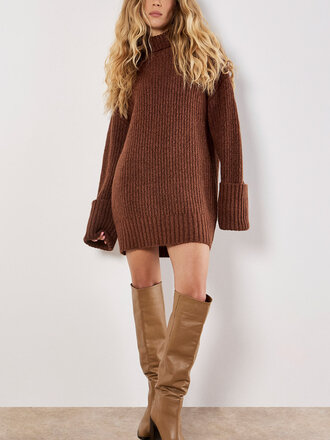 Apricot Boucle Brown Knit Dress