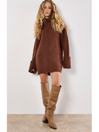 Apricot Boucle Brown Knit Dress