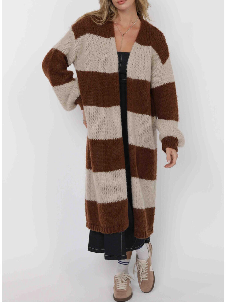 Sage The Label Brown Beige Knit Duster