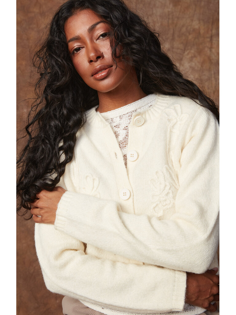 RD Style Cream Floral Cardigan