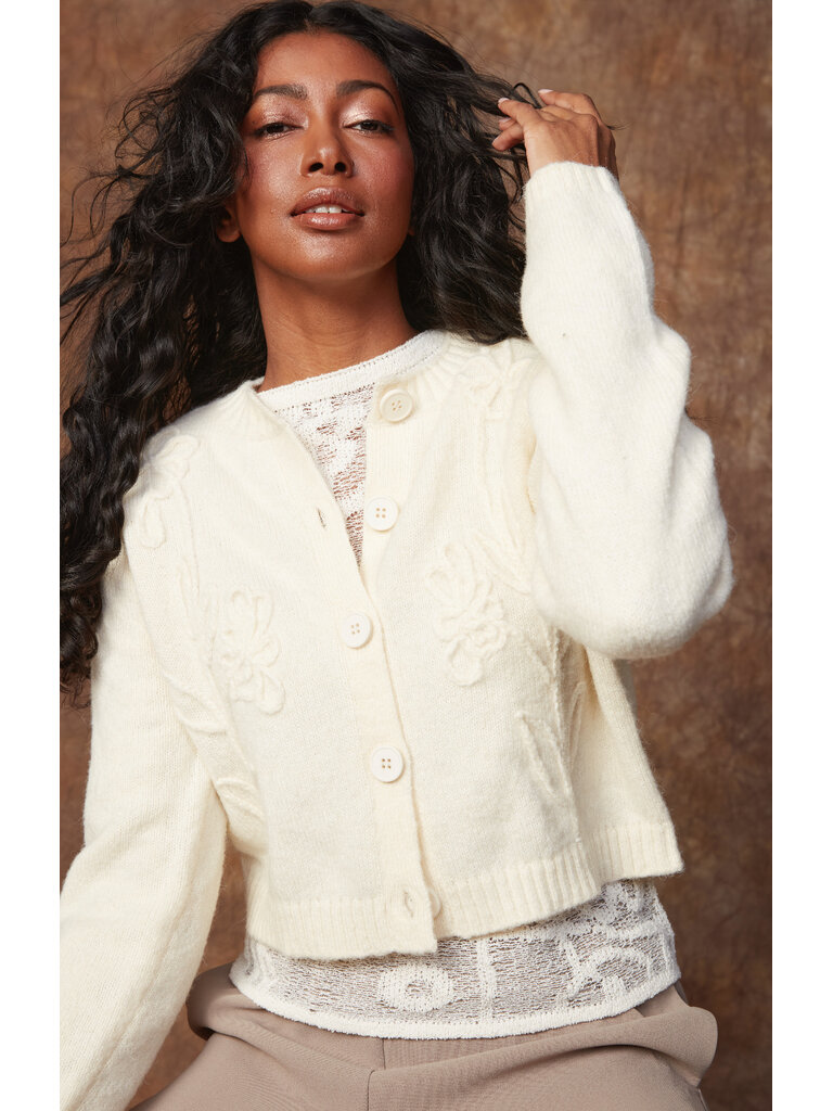 RD Style Cream Floral Cardigan