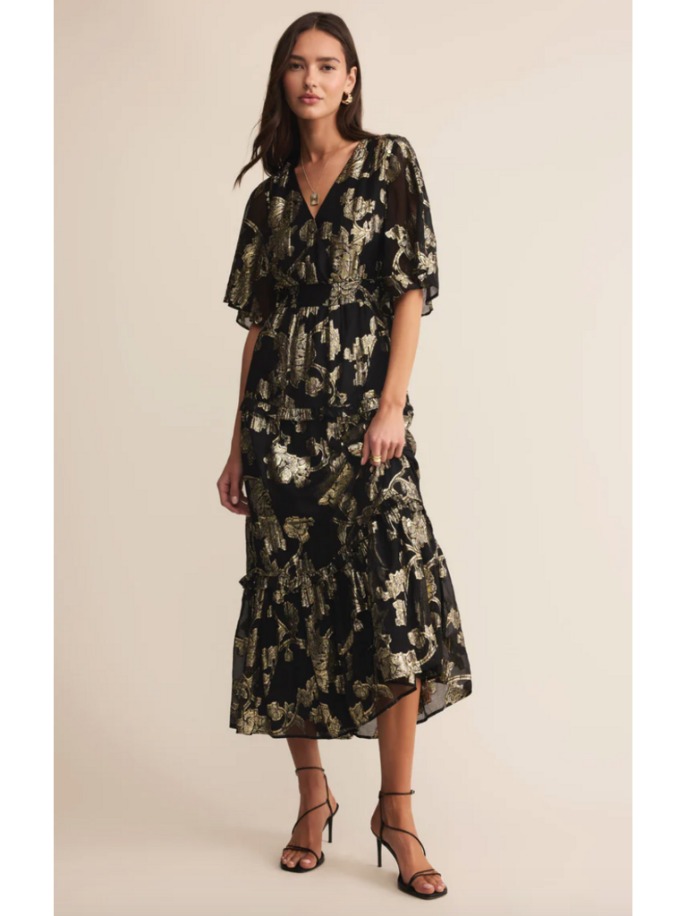 Z Supply Gold Foil Floral Dress