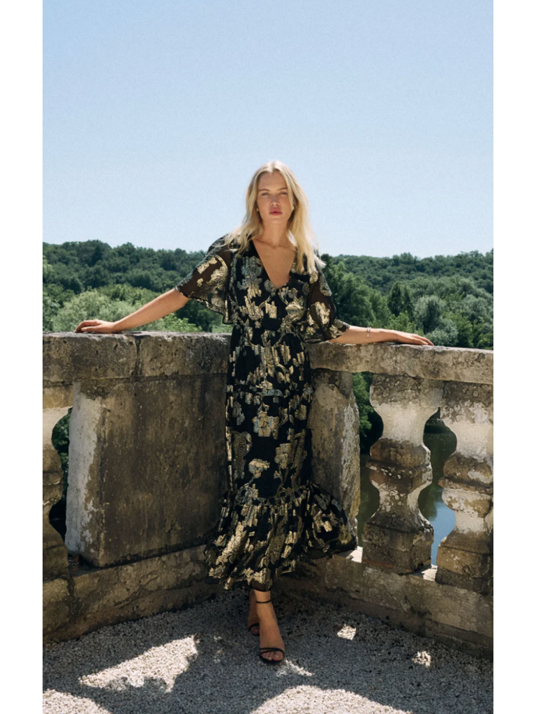 Z Supply Gold Foil Floral Dress