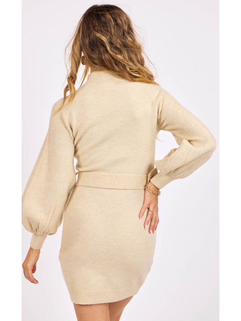 Sage The Label Belted Cream Knit Dress