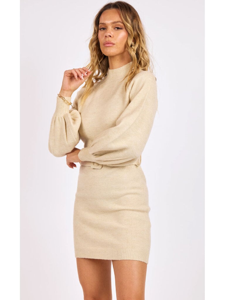 Sage The Label Belted Cream Knit Dress