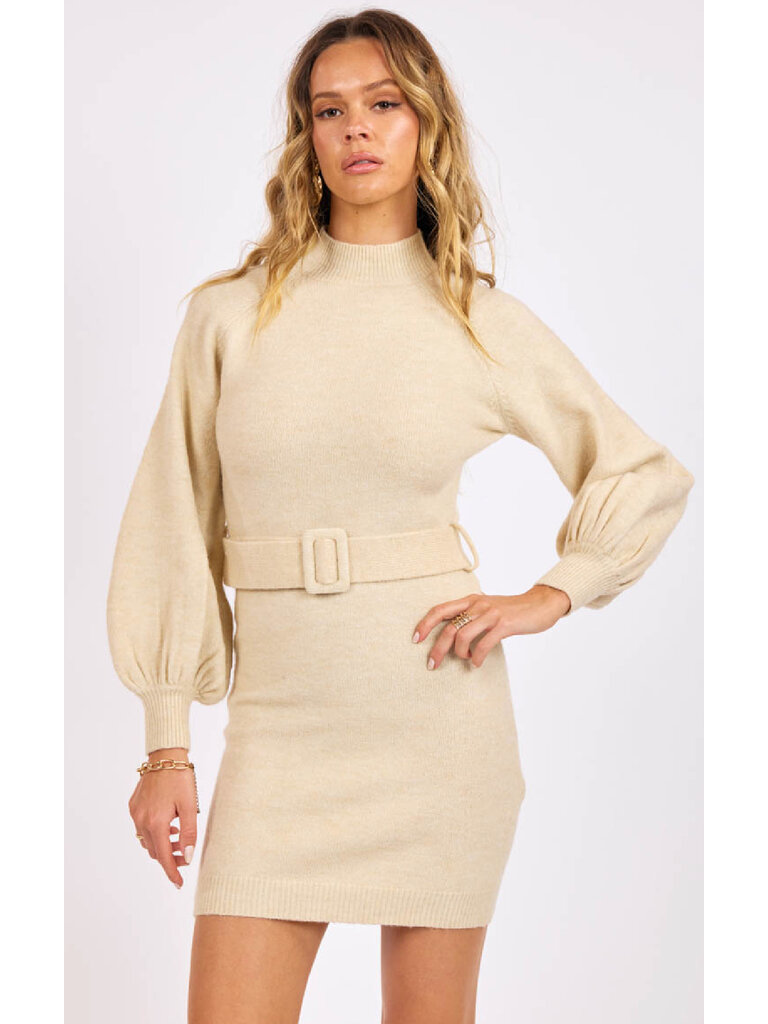 Sage The Label Belted Cream Knit Dress