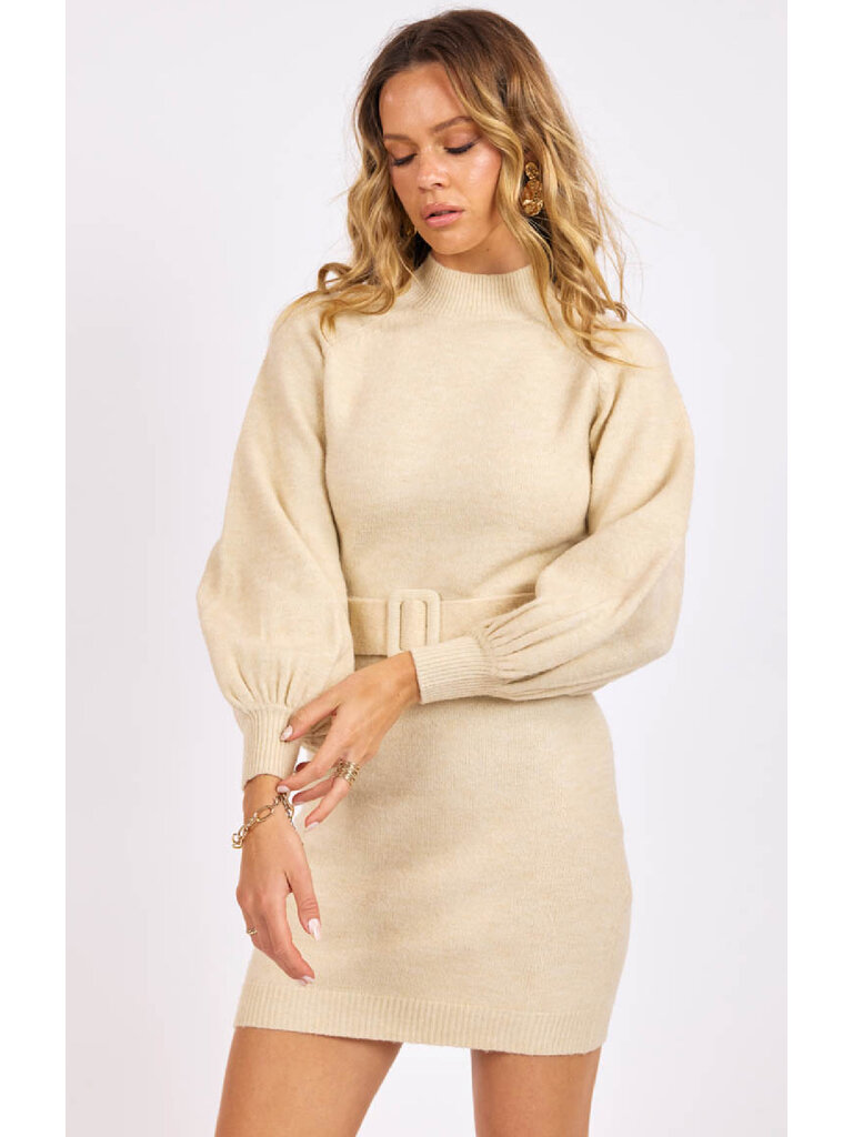 Sage The Label Belted Cream Knit Dress