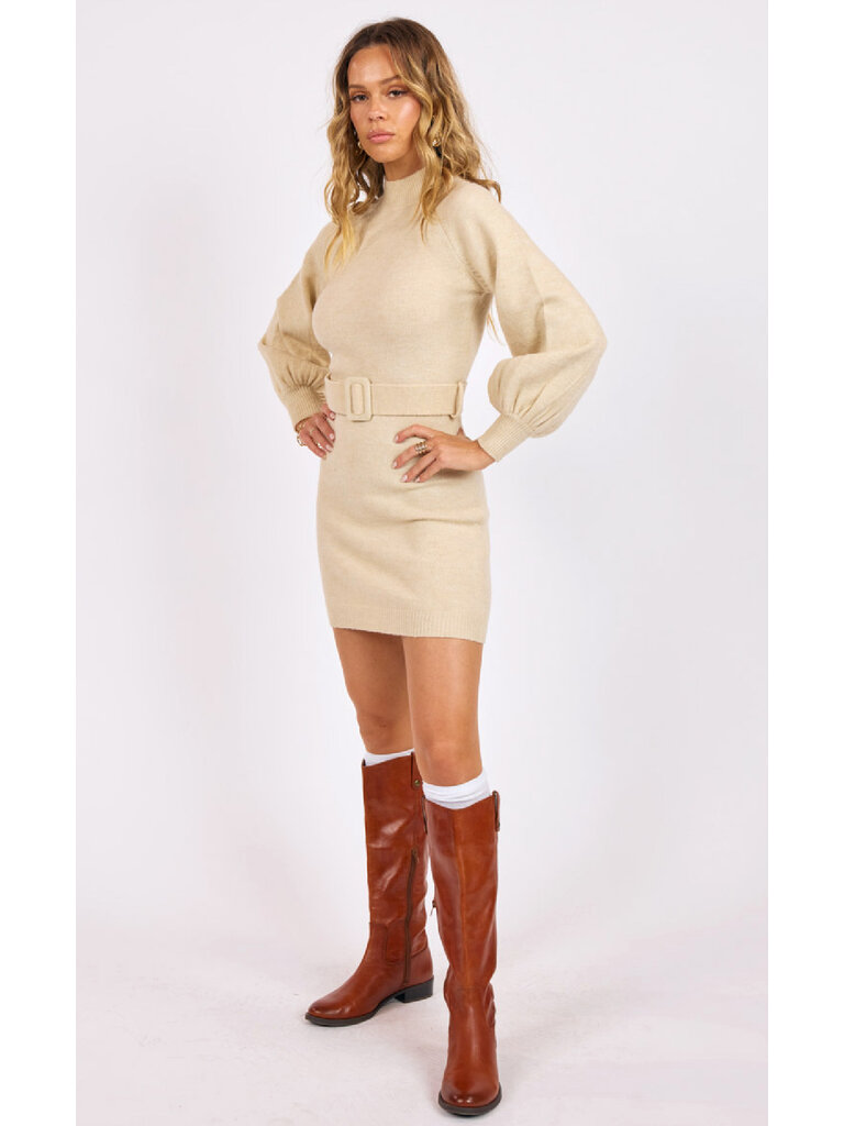 Sage The Label Belted Cream Knit Dress