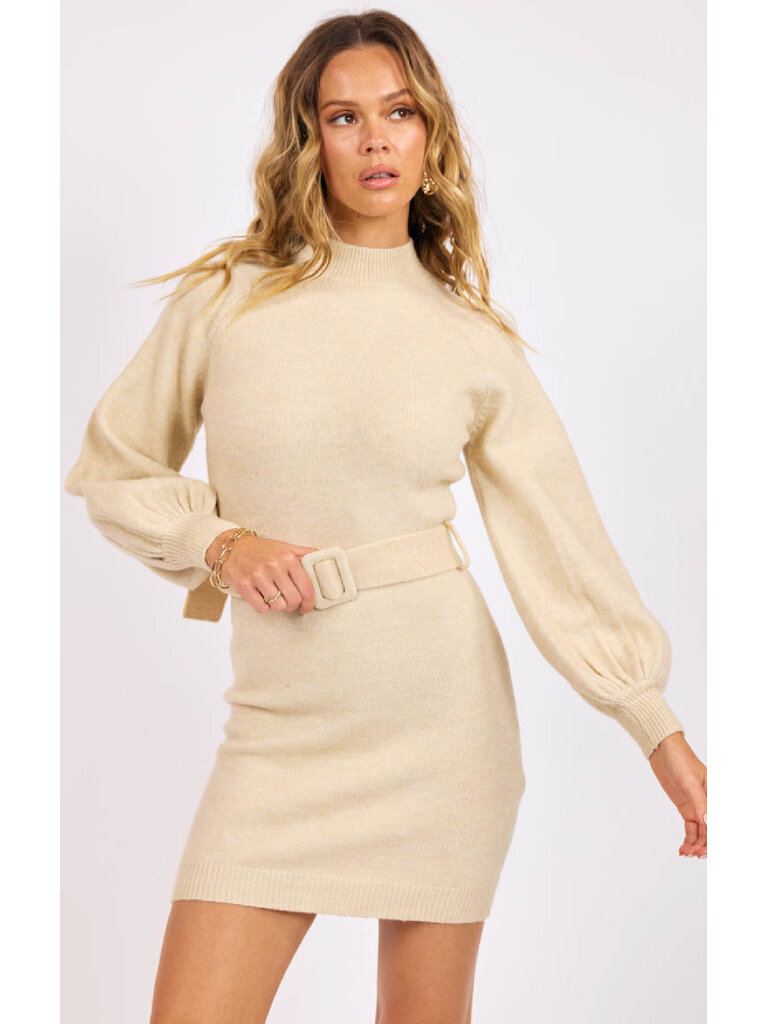 Sage The Label Belted Cream Knit Dress
