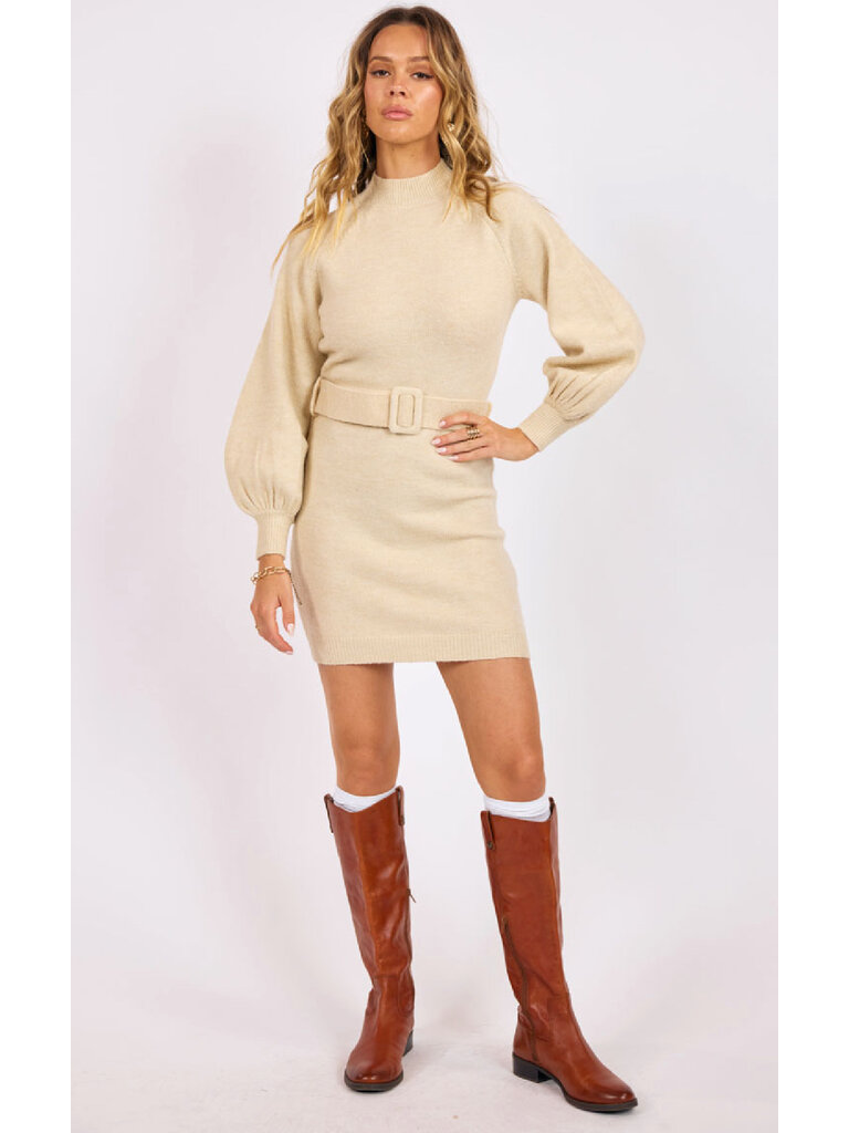 Sage The Label Belted Cream Knit Dress