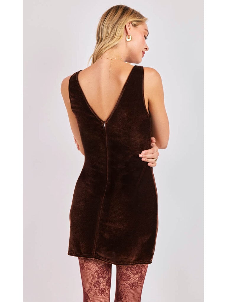 Sage The Label Chocolate Velvet Mini Dress