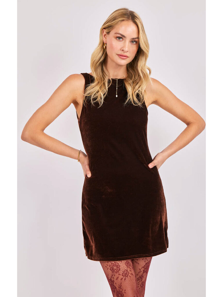 Sage The Label Chocolate Velvet Mini Dress