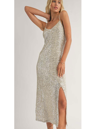 Sadie & Sage Ivory Sequin Slip Midi