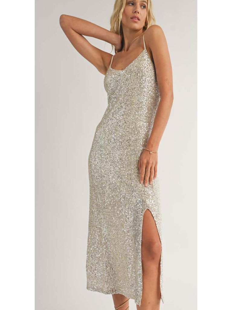 Sadie & Sage Ivory Sequin Slip Midi