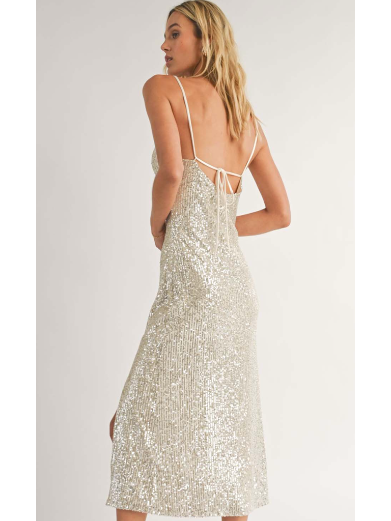 Sadie & Sage Ivory Sequin Slip Midi