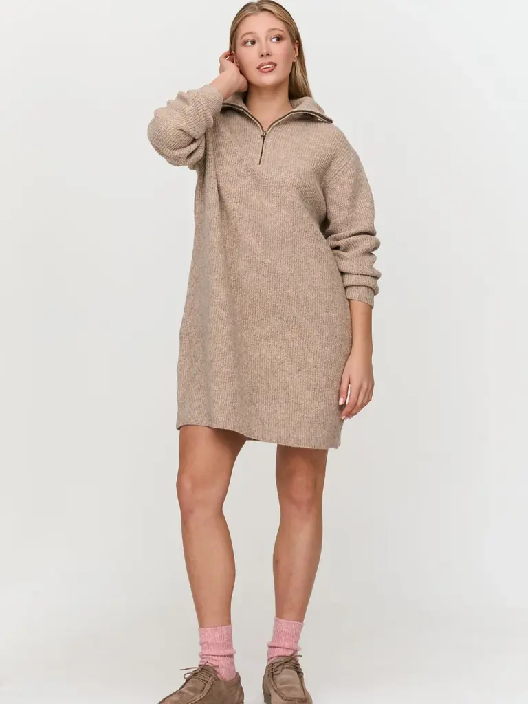 24 Colours Oatmeal Zip Knit Dress