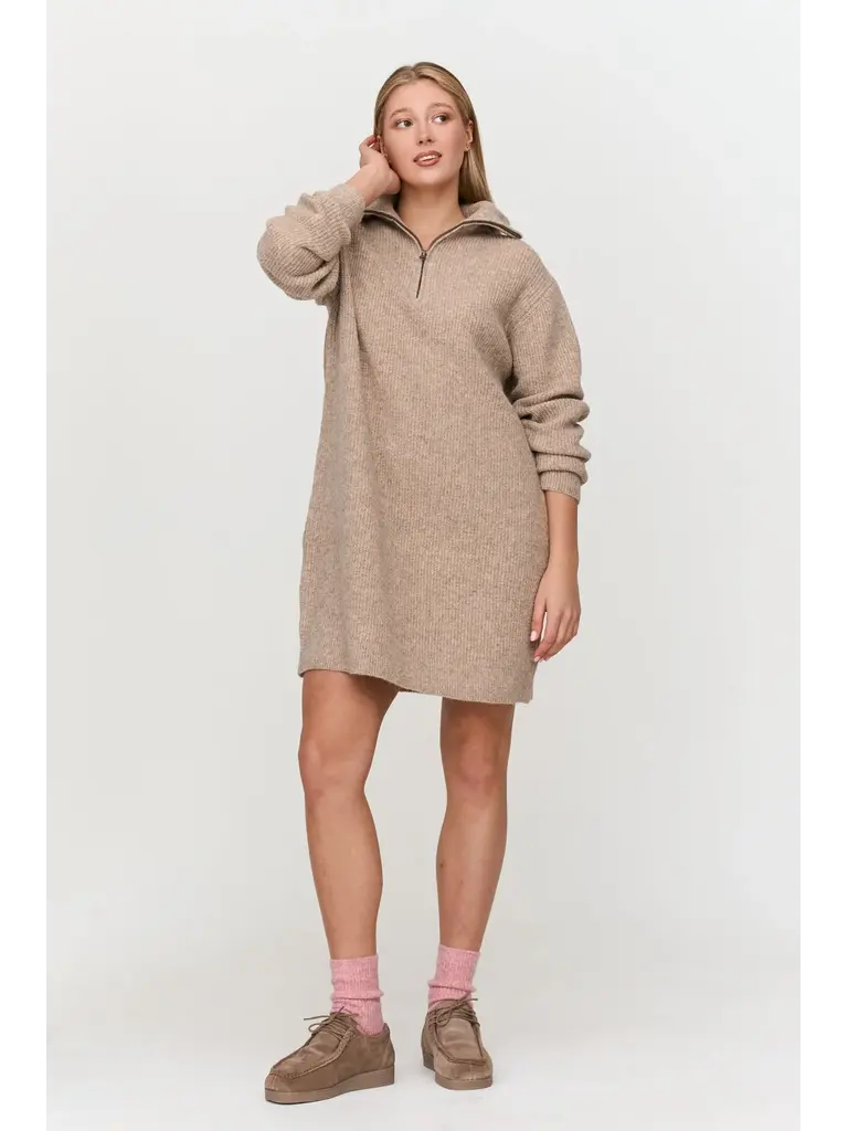 24 Colours Oatmeal Zip Knit Dress