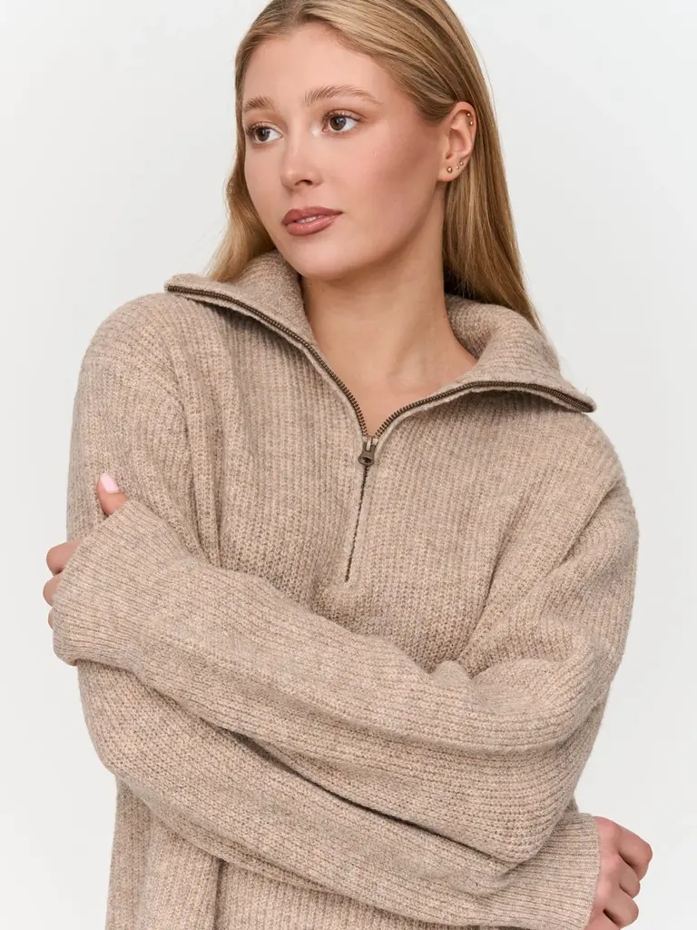 24 Colours Oatmeal Zip Knit Dress