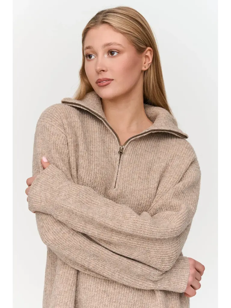 24 Colours Oatmeal Zip Knit Dress