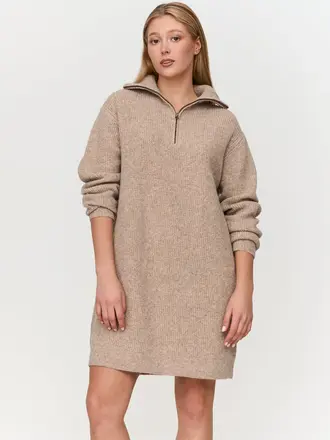 24 Colours Oatmeal Zip Knit Dress
