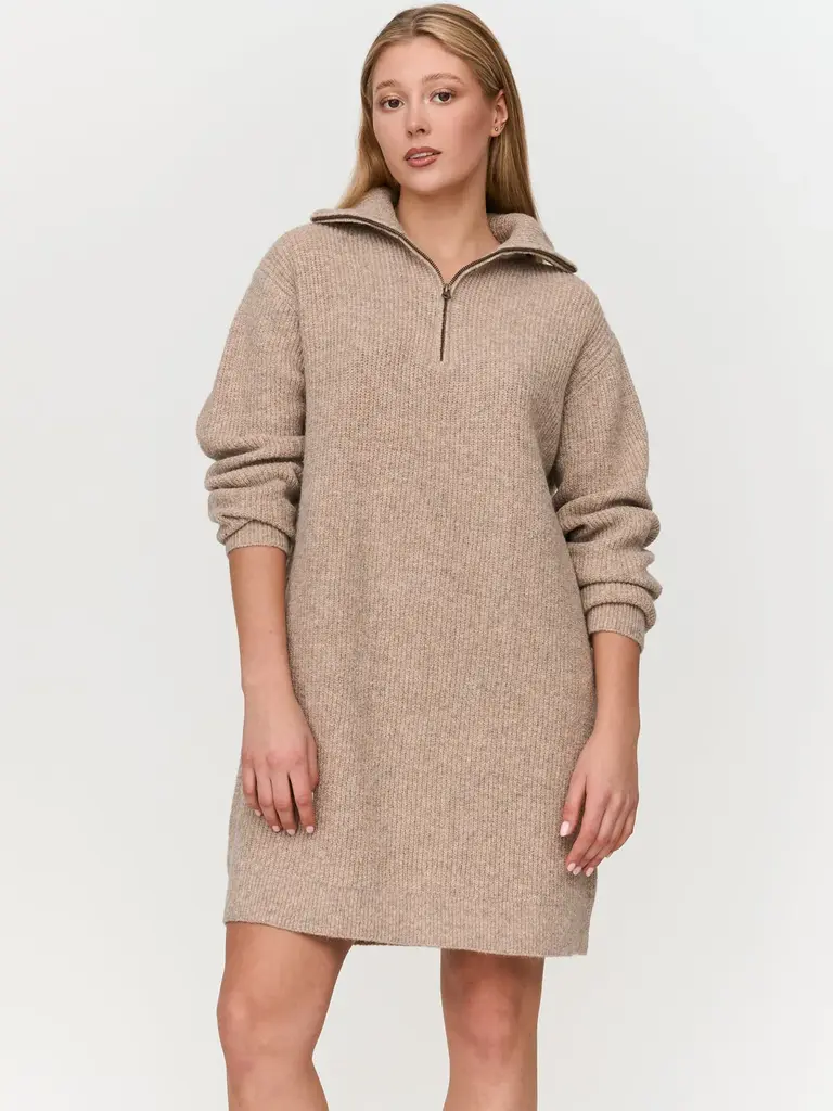 24 Colours Oatmeal Zip Knit Dress