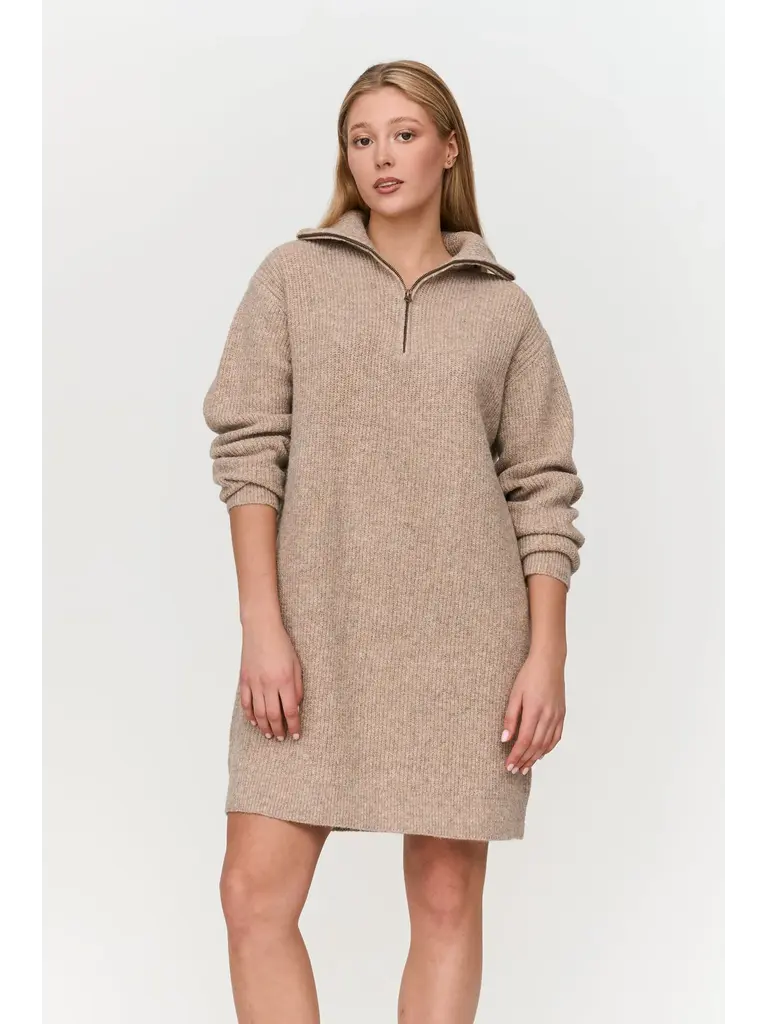 24 Colours Oatmeal Zip Knit Dress
