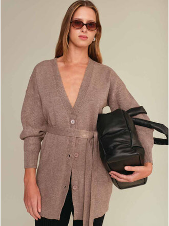 Deluc Taupe Tie Long Cardi