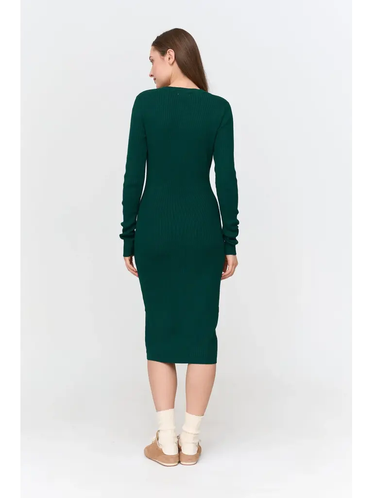 24 Colours Green Rib Knit Midi