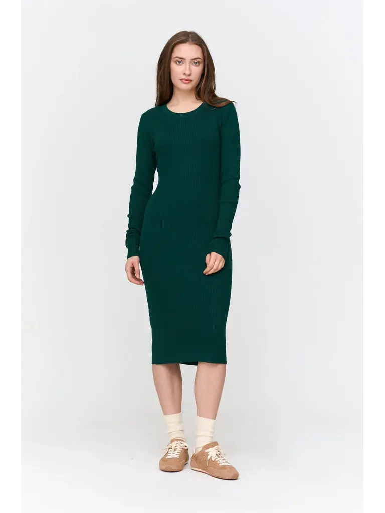 24 Colours Green Rib Knit Midi