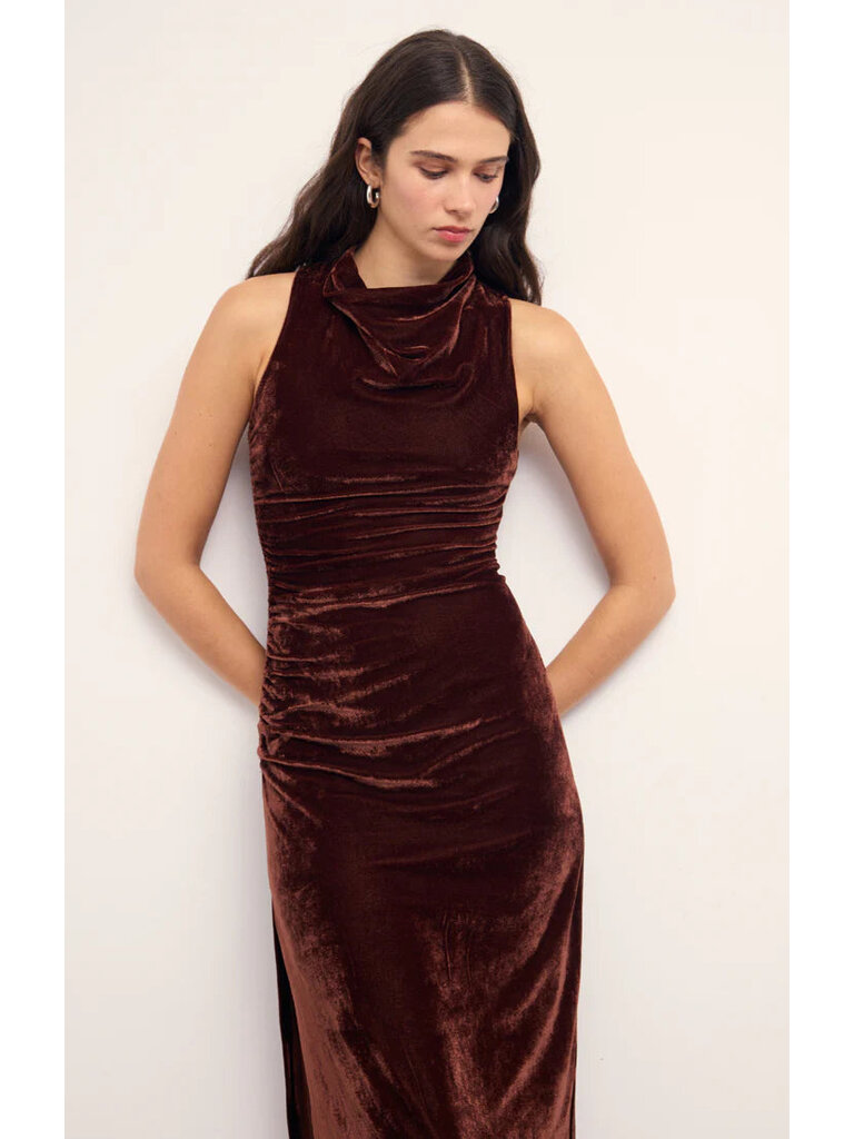 Mink Pink Chocolate Velvet Midi Dress