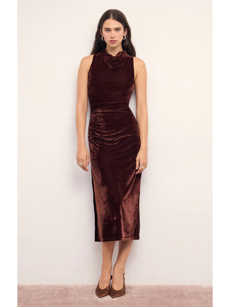 Mink Pink Chocolate Velvet Midi Dress