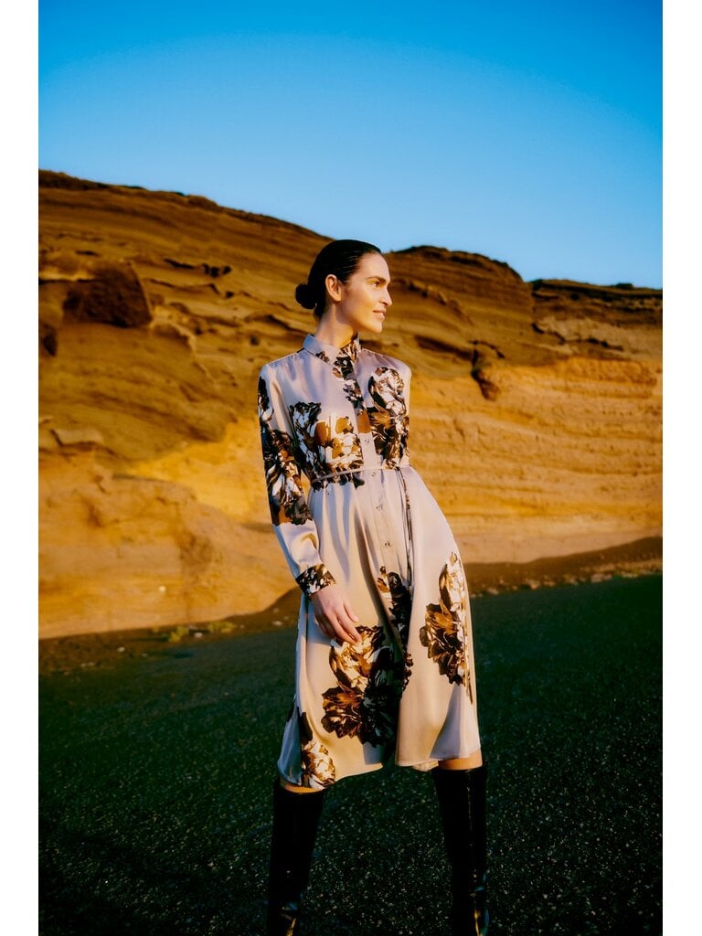 B. Young Silky Taupe Floral Dress