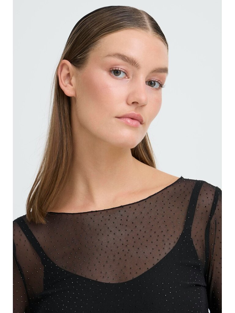 ICHI Glitter Mesh Top