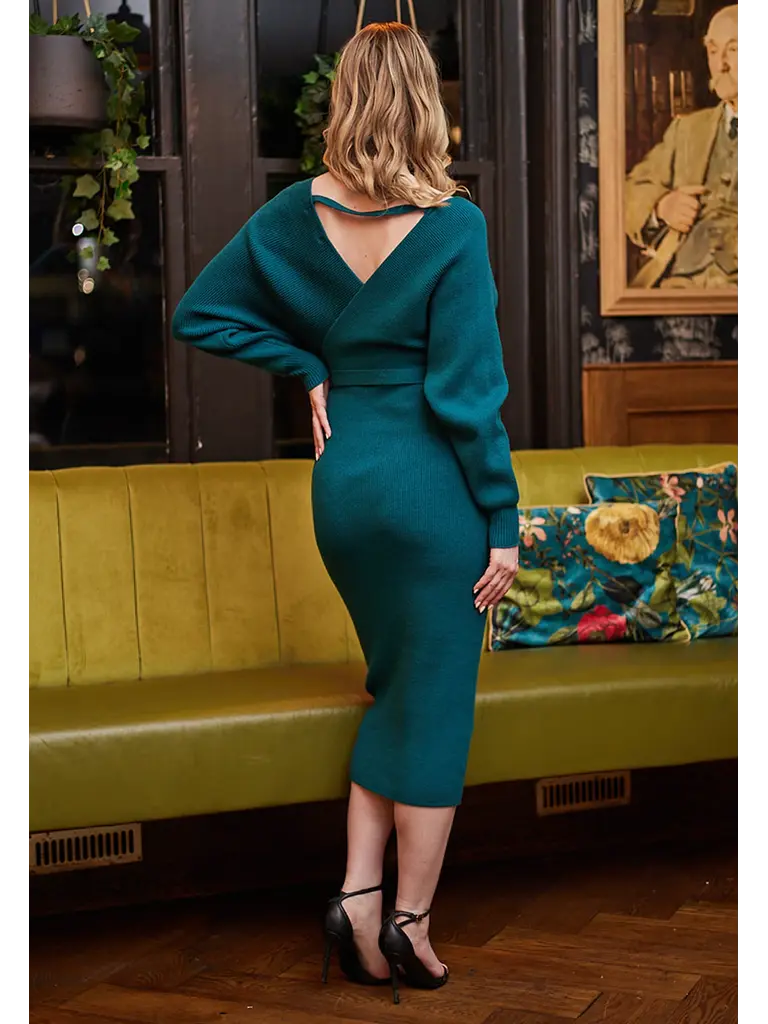 Angel Eyes Teal Ribbed Dress