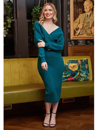 Angel Eyes Teal Ribbed Dress
