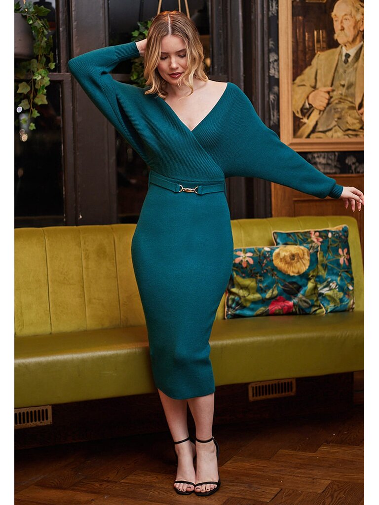 Angel Eyes Teal Ribbed Dress