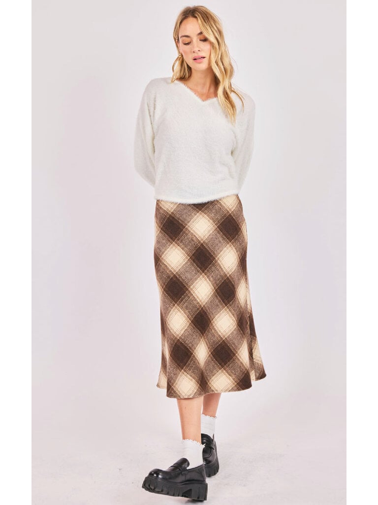 Sadie & Sage Cream Brown Plaid Skirt