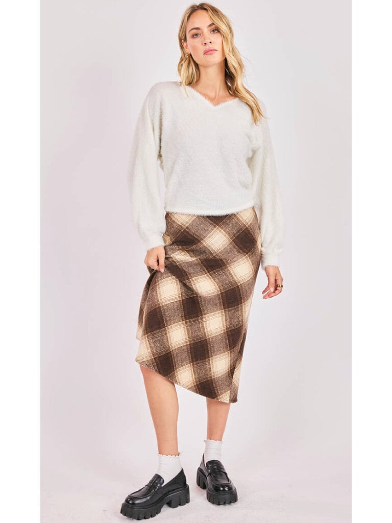Sadie & Sage Cream Brown Plaid Skirt