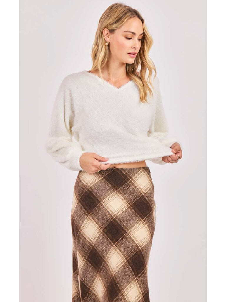 Sadie & Sage Cream Brown Plaid Skirt