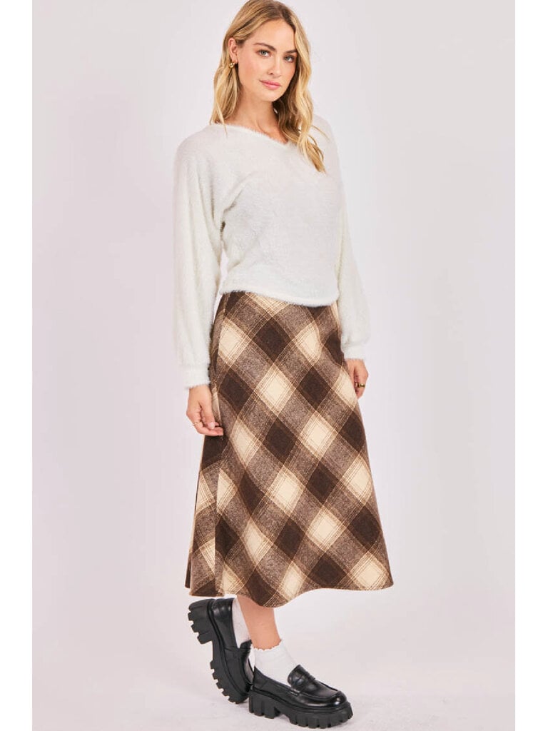 Sadie & Sage Cream Brown Plaid Skirt