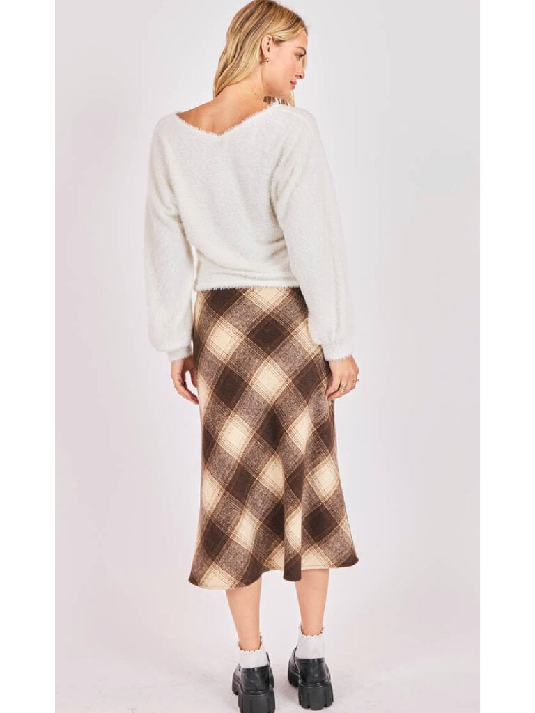 Sadie & Sage Cream Brown Plaid Skirt