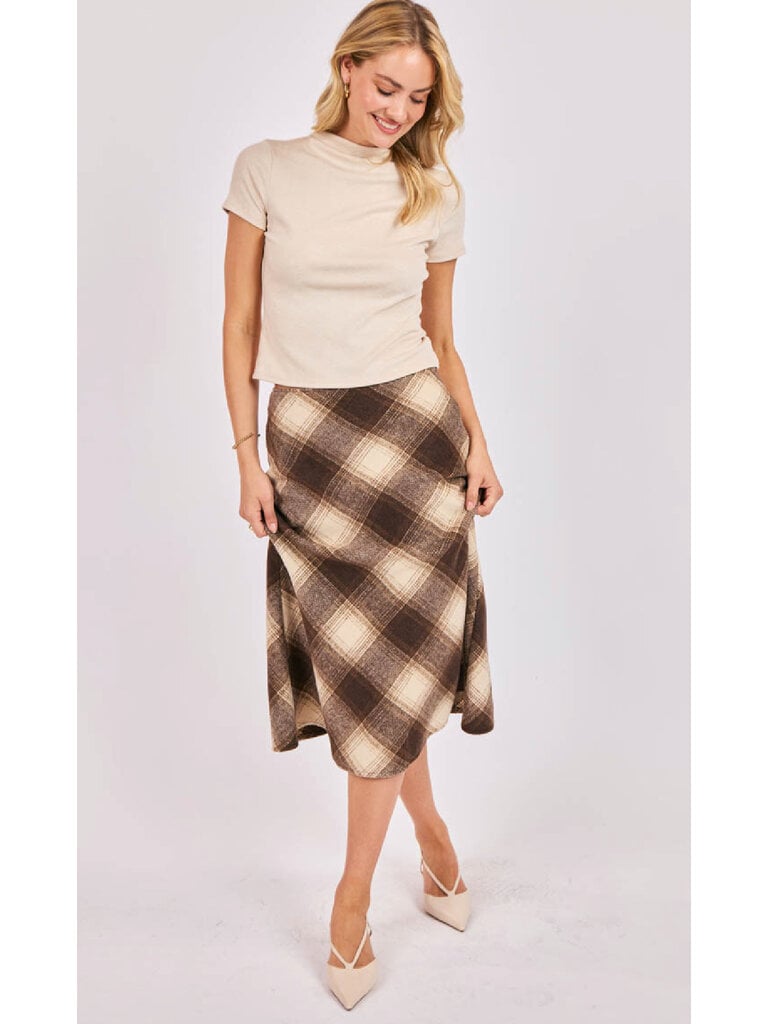 Sadie & Sage Cream Brown Plaid Skirt