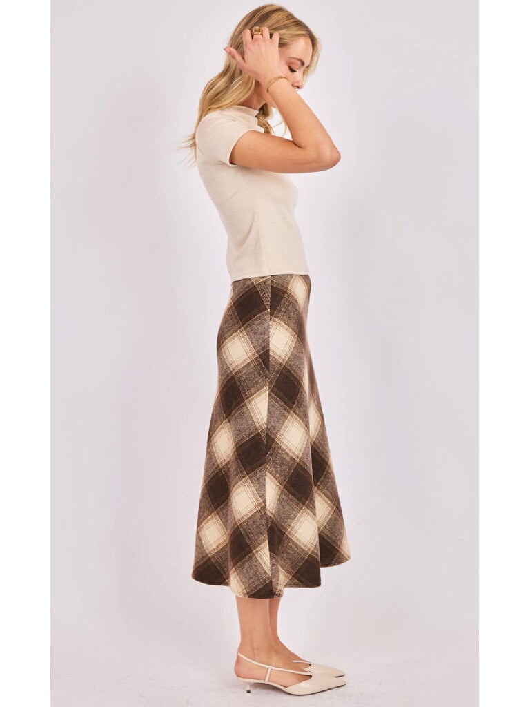 Sadie & Sage Cream Brown Plaid Skirt