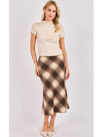 Sadie & Sage Cream Brown Plaid Skirt