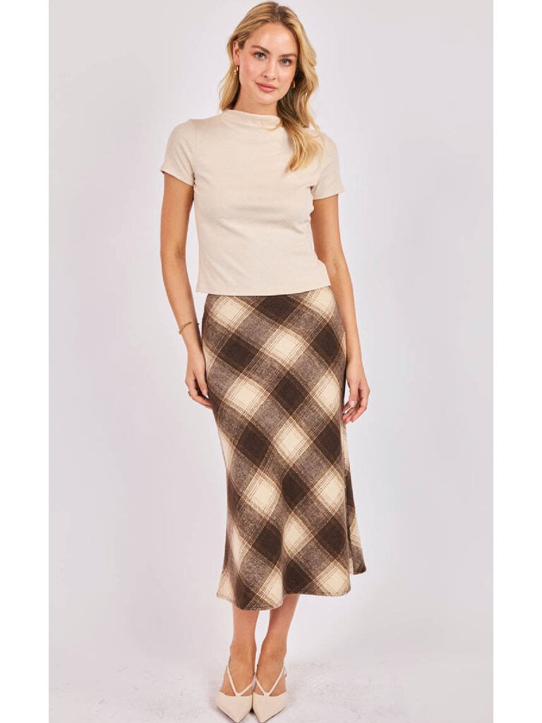 Sadie & Sage Cream Brown Plaid Skirt